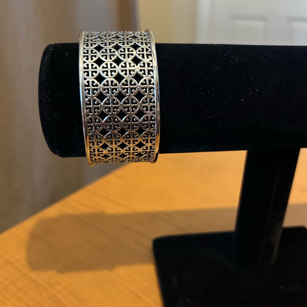 Tory Burch Miller Logo Silver Cuff Bracelet